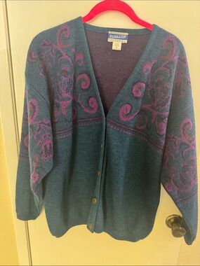 Pendleton Teal & Purple Floral V-Neck Cardigan